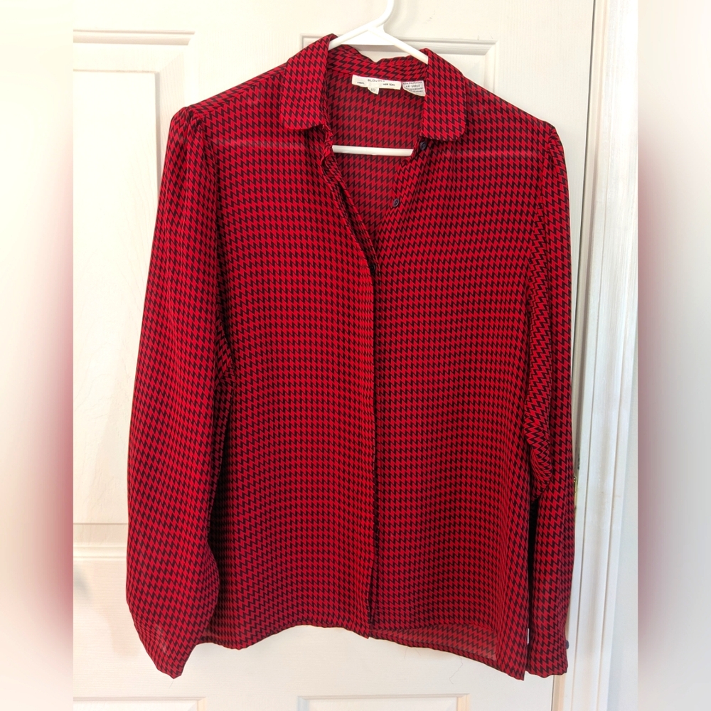 Vintage 80s Christian Dior blouse red and black chevron size 10